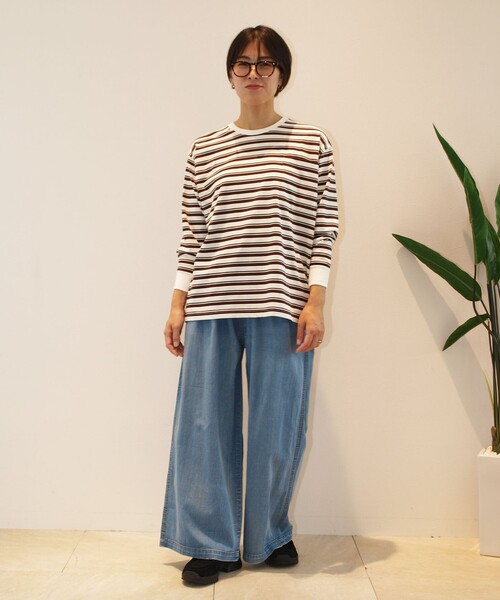 J.PRESS YORK STREET(ジェイプレスヨークストリート)の「【WOMEN】ポケットボーダーロングスリーブ Tシャツ(Tシャツ/カットソー・レディース・ダークブラウン系1/ダークグリーン系2/ベージュ系1/ホワイト系/ホワイト系2・F)」の7枚目の写真