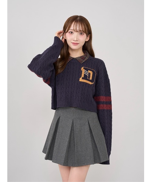 カレッジワッペンショートニットトップス（ニット/セーター