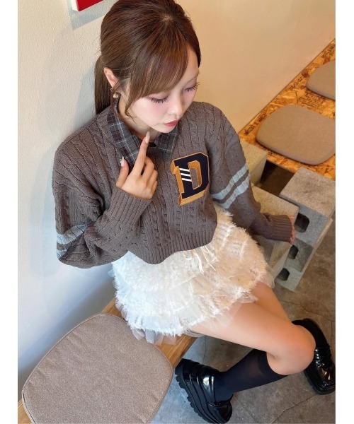 Darich カレッジワッペンショートニットトップス GRY ダーリッチ Darich カレッジワッペンショートニットトップス