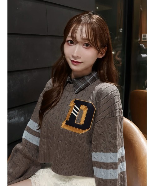 新品未開封　ダーリッチ　darich カレッジワッペンショートニットトップス F カレッジワッペンショートニットトップス（ニット/セーター