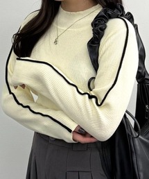 UNDOVE（アンドゥーブ）の「UNDOVE　オーガニックコットン100％リブプルオーバー　【綿100％/肌に優しい/敏感肌用/吸湿発熱/リブニット/アンチピリング/毛玉になりにくい/配色ライン/ライン使い】（ニット/セーター）」