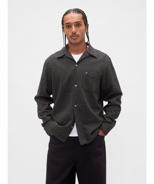 60s フランネルシャツ ブラック グレー オープンカラー 60s フランネルシャツ ブラック グレー オープンカラー