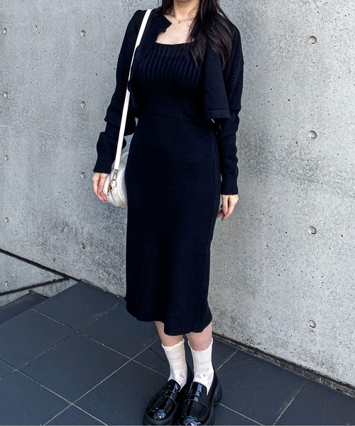 Mejoul（メジュール）の「【セットアップ】カーディガン付きニットキャミワンピース（ワンピース・レディース・ピンク/ブラック・F）」の19枚目の写真