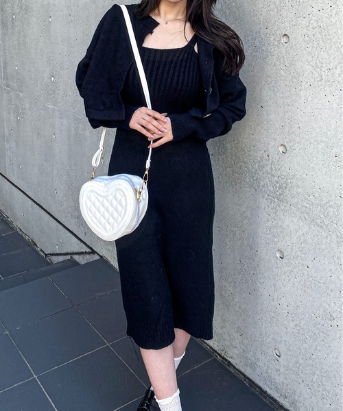 Mejoul（メジュール）の「【セットアップ】カーディガン付きニットキャミワンピース（ワンピース・レディース・ピンク/ブラック・F）」の20枚目の写真