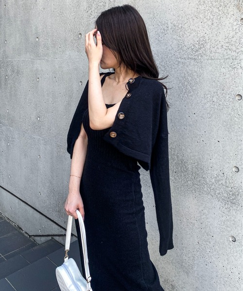 Mejoul（メジュール）の「【セットアップ】カーディガン付きニットキャミワンピース（ワンピース・レディース・ピンク/ブラック・F）」の9枚目の写真