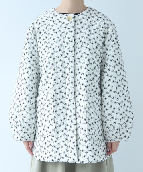 △evodown はな刺繍 ノーカラーコート（ダウンジャケット/コート