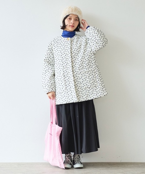 △evodown はな刺繍 ノーカラーコート（ダウンジャケット/コート