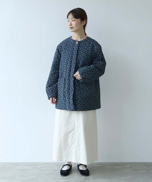 △evodown はな刺繍 ノーカラーコート（ダウンジャケット/コート