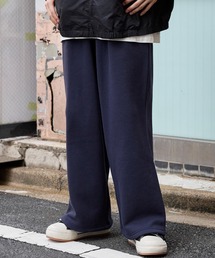 ドロストワイドストレート 裏起毛タックスウェットパンツネイビー