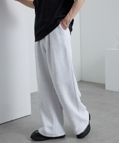 ドロストワイドストレート 裏起毛タックスウェットパンツ MONO-MART