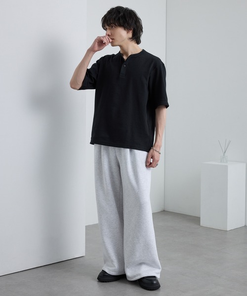 ドロストワイドストレート 裏起毛タックスウェットパンツ MONO-MART