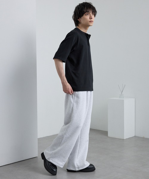 ドロストワイドストレート 裏起毛タックスウェットパンツ MONO-MART