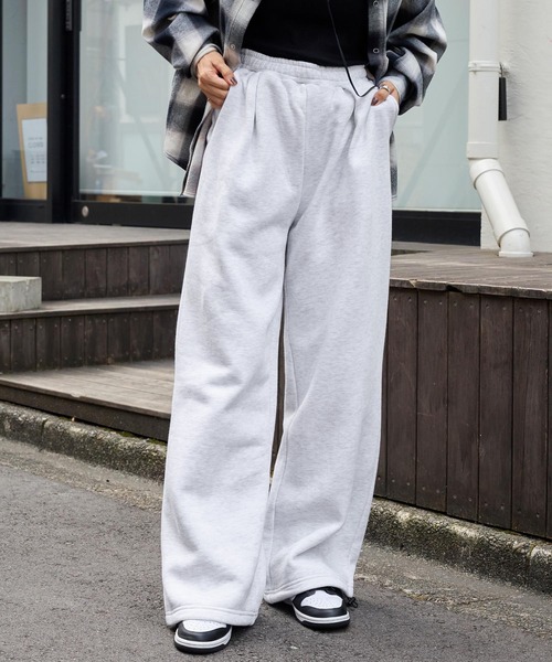 ドロストワイドストレート 裏起毛タックスウェットパンツ MONO-MART