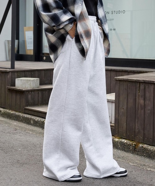 スウェットリメイク　ワイドストレートスウェットパンツ セール】ドロストワイドストレート 裏起毛タックスウェットパンツ