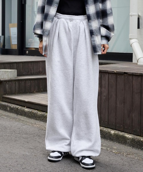 セール】ドロストワイドストレート 裏起毛タックスウェットパンツ