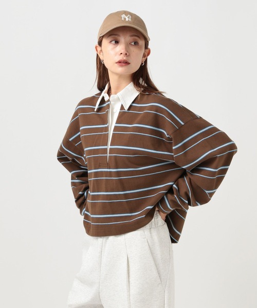 BAYFLOW（ベイフロー）の「[WEB限定]マルチボーダーポロTシャツ（ポロシャツ・レディース・イエロー/ピンク/ブラウン・FREE）」の2枚目の写真