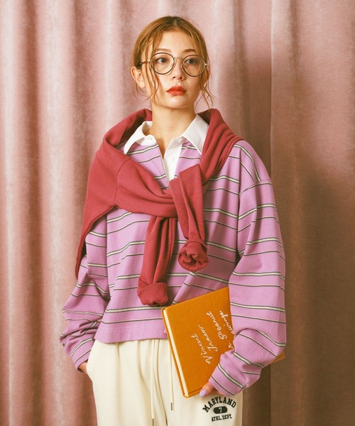 BAYFLOW（ベイフロー）の「[WEB限定]マルチボーダーポロTシャツ（ポロシャツ・レディース・イエロー/ピンク/ブラウン・FREE）」の3枚目の写真