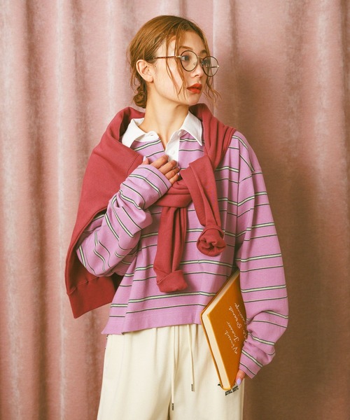 BAYFLOW（ベイフロー）の「[WEB限定]マルチボーダーポロTシャツ（ポロシャツ・レディース・イエロー/ピンク/ブラウン・FREE）」の7枚目の写真