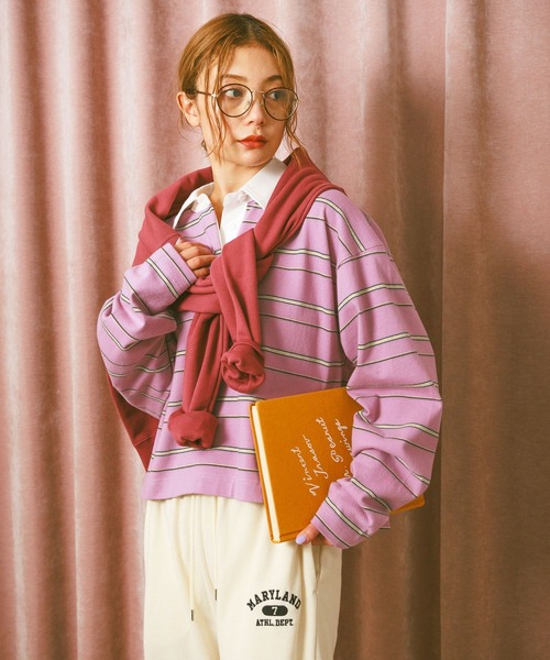 BAYFLOW（ベイフロー）の「[WEB限定]マルチボーダーポロTシャツ（ポロシャツ・レディース・イエロー/ピンク/ブラウン・FREE）」の8枚目の写真