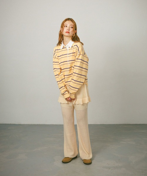 BAYFLOW（ベイフロー）の「[WEB限定]マルチボーダーポロTシャツ（ポロシャツ・レディース・イエロー/ピンク/ブラウン・FREE）」の10枚目の写真