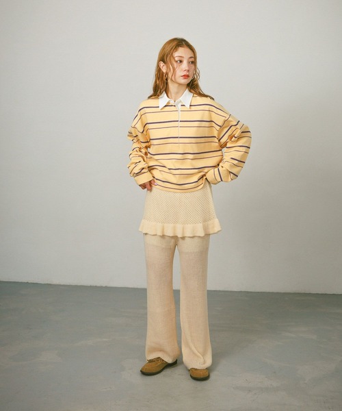 BAYFLOW（ベイフロー）の「[WEB限定]マルチボーダーポロTシャツ（ポロシャツ・レディース・イエロー/ピンク/ブラウン・FREE）」の11枚目の写真