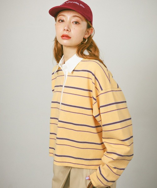 BAYFLOW（ベイフロー）の「[WEB限定]マルチボーダーポロTシャツ（ポロシャツ・レディース・イエロー/ピンク/ブラウン・FREE）」の14枚目の写真