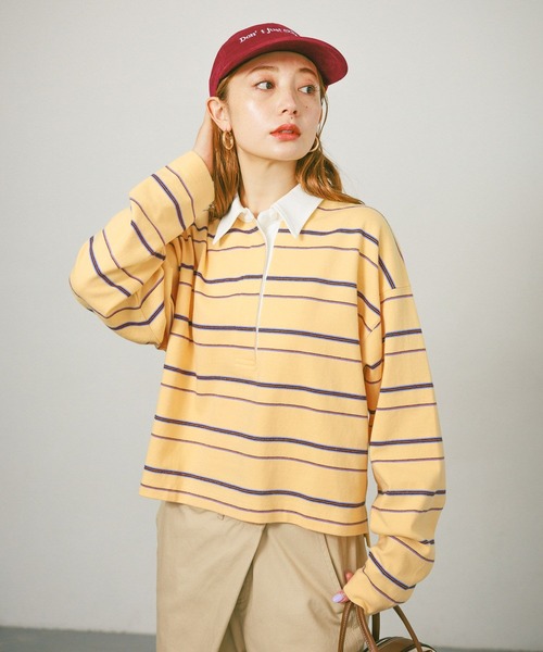 BAYFLOW（ベイフロー）の「[WEB限定]マルチボーダーポロTシャツ（ポロシャツ・レディース・イエロー/ピンク/ブラウン・FREE）」の16枚目の写真