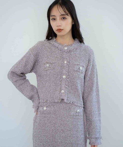NOELA(ノエラ)の「ツイードニットカーディガン(カーディガン/ボレロ・レディース・ブラック/ラベンダー・フリー)」の2枚目の写真