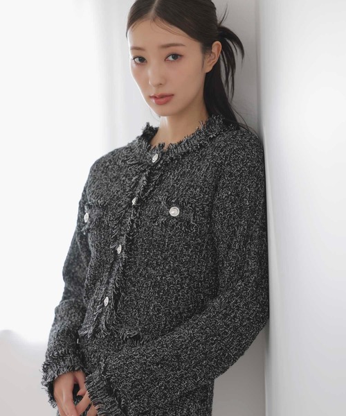 NOELA(ノエラ)の「ツイードニットカーディガン(カーディガン/ボレロ・レディース・ブラック/ラベンダー・フリー)」の1枚目の写真