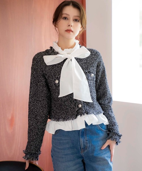 NOELA(ノエラ)の「ツイードニットカーディガン(カーディガン/ボレロ・レディース・ブラック/ラベンダー・フリー)」の12枚目の写真