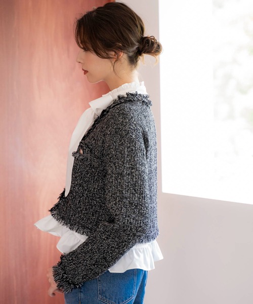 NOELA(ノエラ)の「ツイードニットカーディガン(カーディガン/ボレロ・レディース・ブラック/ラベンダー・フリー)」の13枚目の写真