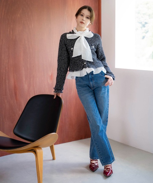 NOELA(ノエラ)の「ツイードニットカーディガン(カーディガン/ボレロ・レディース・ブラック/ラベンダー・フリー)」の15枚目の写真