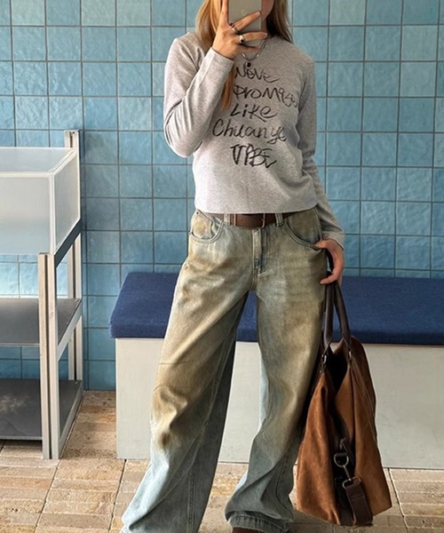 LYEON(リヨン)の「メッセージロゴクルーネックロンT(Tシャツ/カットソー・レディース・ブラック/オフホワイト/グレー・FREE)」の9枚目の写真