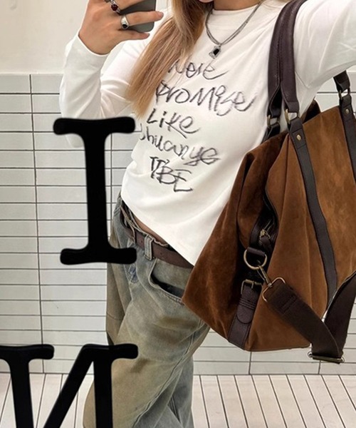 LYEON(リヨン)の「メッセージロゴクルーネックロンT(Tシャツ/カットソー・レディース・ブラック/オフホワイト/グレー・FREE)」の14枚目の写真