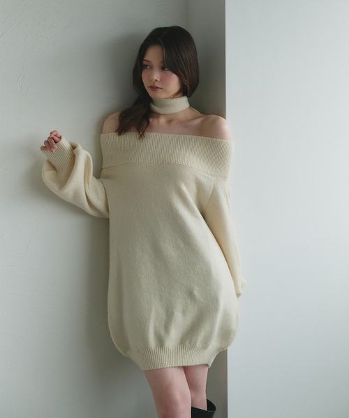 Multi-way choker loose off-shoulder knit / マルチウェイチョーカー