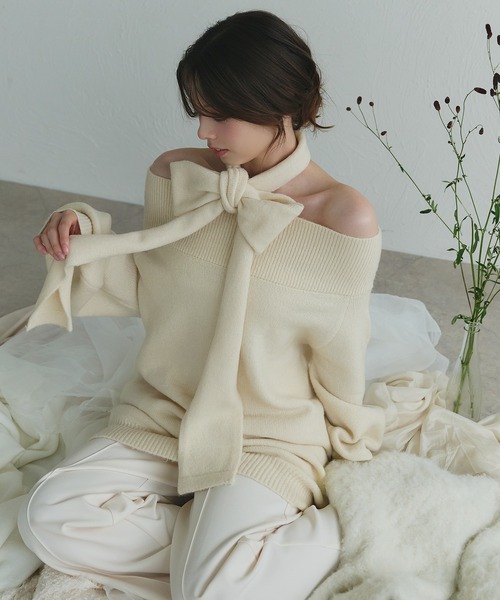 fupel(フぺル)の「Multi-way choker loose off-shoulder knit / マルチウェイチョーカールーズオフショルニット(ニット/セーター・レディース・ブラック/アイボリー/グレー・FREE)」の13枚目の写真