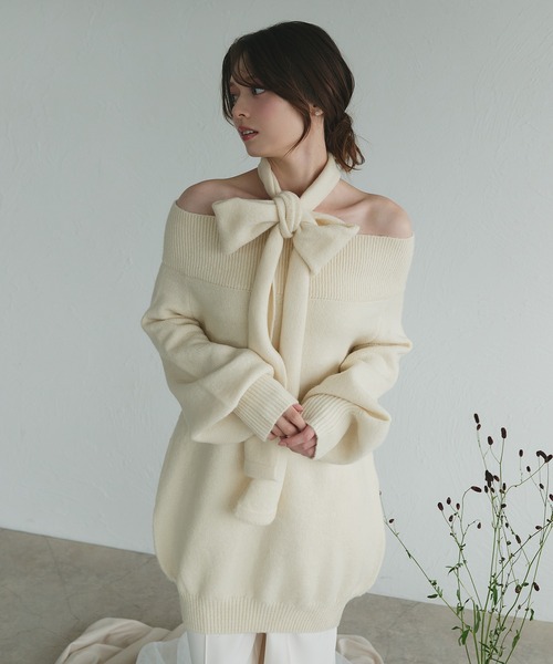 fupel（フぺル）の「Multi-way choker loose off-shoulder knit