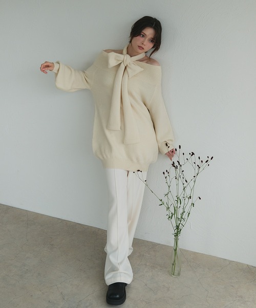 fupel(フぺル)の「Multi-way choker loose off-shoulder knit / マルチウェイチョーカールーズオフショルニット(ニット/セーター・レディース・ブラック/アイボリー/グレー・FREE)」の20枚目の写真