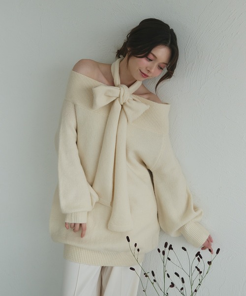 fupel（フぺル）の「Multi-way choker loose off-shoulder knit