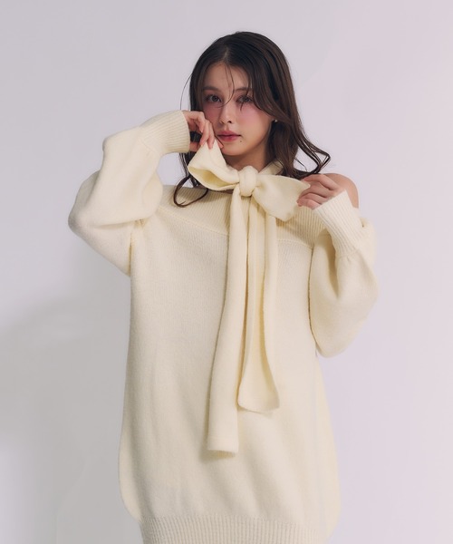 fupel(フぺル)の「Multi-way choker loose off-shoulder knit / マルチウェイチョーカールーズオフショルニット(ニット/セーター・レディース・ブラック/アイボリー/グレー・FREE)」の8枚目の写真