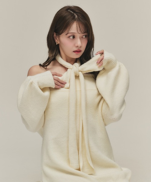 fupel（フぺル）の「Multi-way choker loose off-shoulder knit