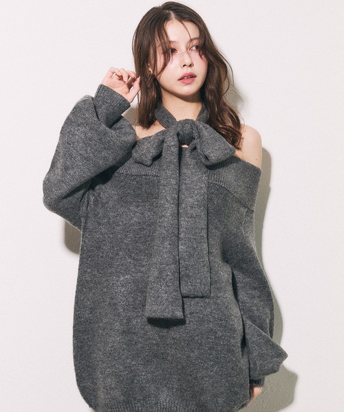 【t】orgue Choker frill knit オフショル フリル Choker frill knit【Black】