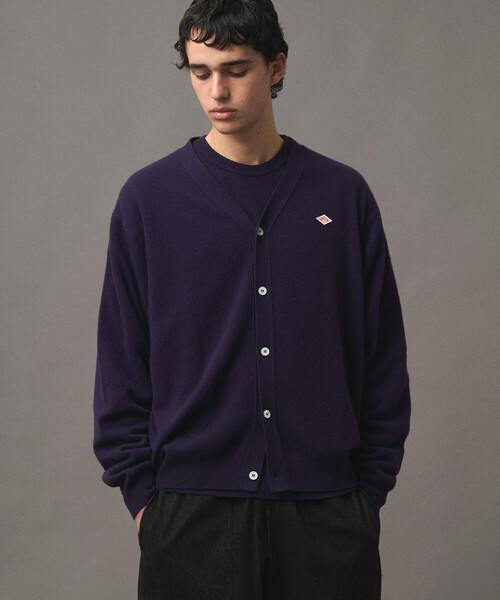 ダントン　美品✨ラムウールカーディガン　ネイビー DANTON | ラムウール Vネックニットカーディガン MEN（カーディガン