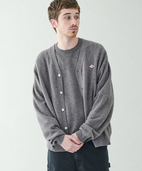 DANTON カーディガン ダークグレー 34au DANTON | ラムウール Vネックニットカーディガン MEN（カーディガン