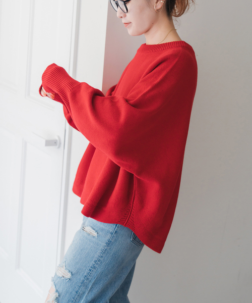 追加2》バルキーヤーンドルマンロングリブニット（ニット/セーター