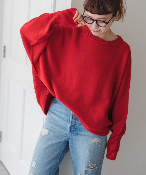 追加2》バルキーヤーンドルマンロングリブニット（ニット/セーター