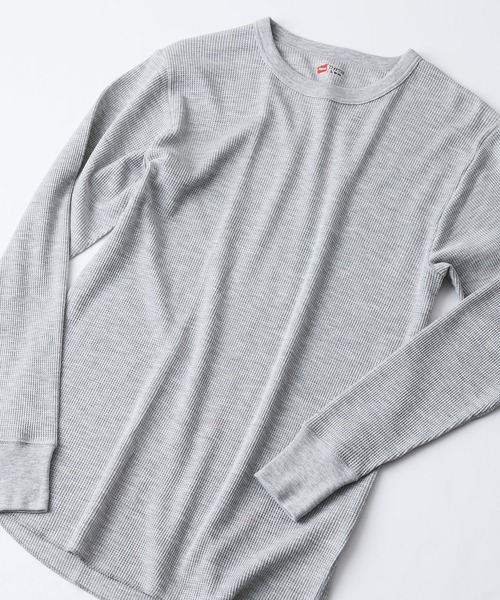 LB/S （エルビーエス）の「【HANES/ヘインズ】BEEFY サーマル クルーネック ロングスリーブ Tシャツ HM4-Q501（Tシャツ/カットソー・メンズ・グレー/ブラック・X-LARGE/LARGE/MEDIUM）」の2枚目の写真