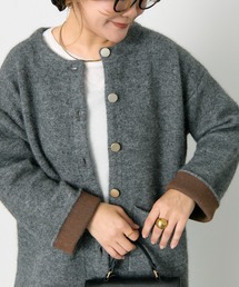 PUAL CE CIN | Wフェイスニットノーカラーハーフニットコート(カーディガン/ボレロ)