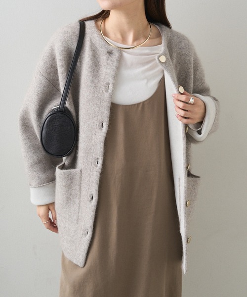 PUAL CE CIN（ピュアルセシン）の「Wフェイスニットノーカラーハーフニットコート（カーディガン/ボレロ・レディース・グレー/ベージュ・FREE）」の18枚目の写真
