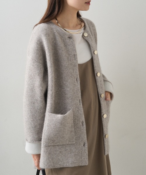 PUAL CE CIN（ピュアルセシン）の「Wフェイスニットノーカラーハーフニットコート（カーディガン/ボレロ・レディース・グレー/ベージュ・FREE）」の17枚目の写真